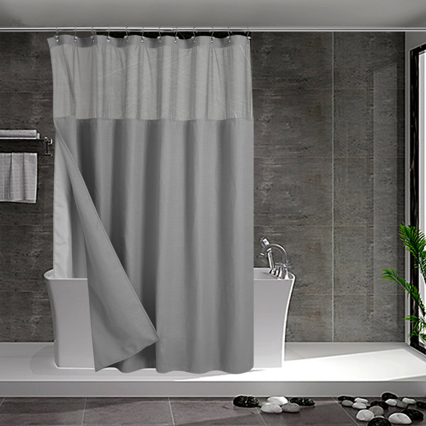 Latitude Run® Waffle Weave Shower Curtain With SnapIn Liner, 12 Hooks